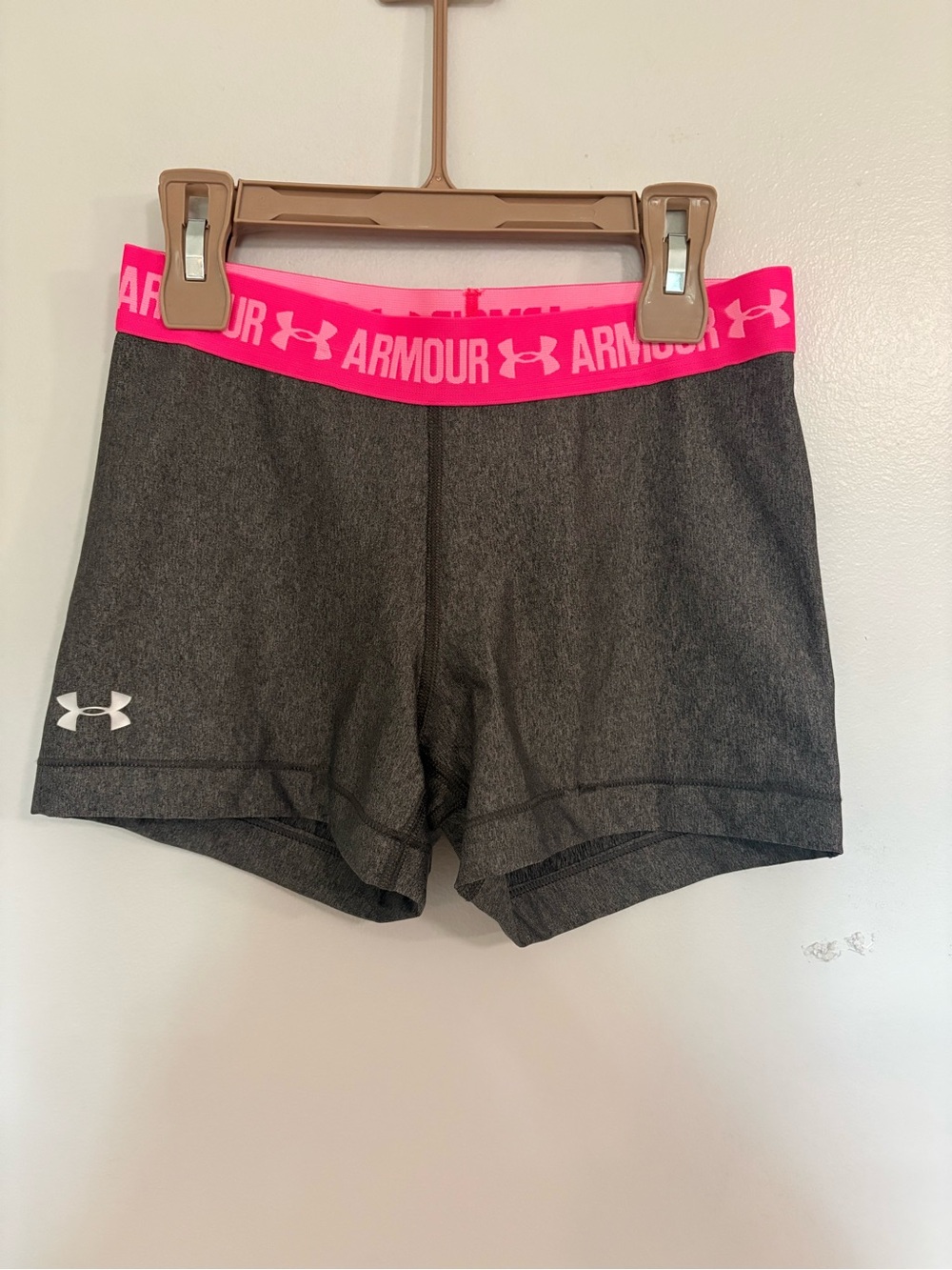 Under Armour Gray Athletic Shorts with Pink Logo Waistband